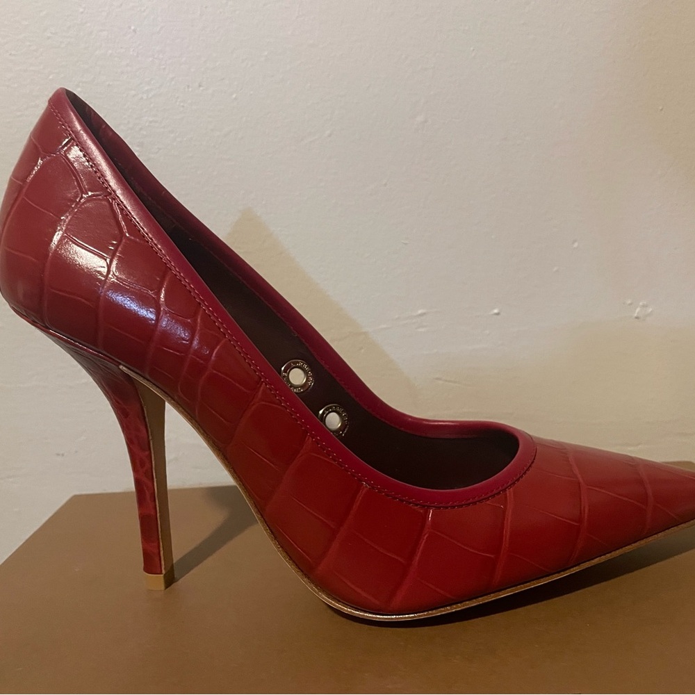 Burberry Aubri 100 Matte Red Crocodile Embossed Leather Heel